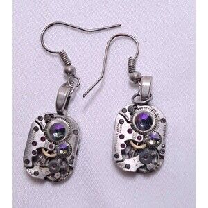 Steampunk Style Earrings Using Wittnauer Repurposed Watch Parts Silver Tone